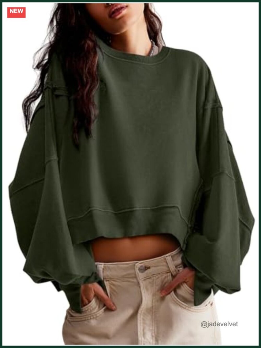 Loose Fit Crop Sweatshirt Crew Neck Pullover Women's Casual Top